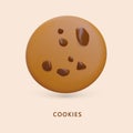 Single round chocolate chip cookie. Classic sweet pastry. Concept for bakeries, grocery store, cafe