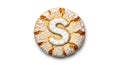 Single round cookie with letter s made of powdered sugar on white background, isolated Royalty Free Stock Photo