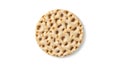 Single round crispbread isolated on a plain white background, top down view Royalty Free Stock Photo