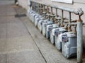 Single Row of gas meters Focus Royalty Free Stock Photo