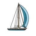 single sail yacht boat sketch raster illustration