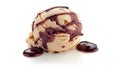 A single scoop of peanut butter ice cream with chocolate syrup on a white background Royalty Free Stock Photo