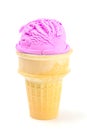 Single Scoop of Pink Ice Cream in a Cone