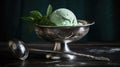 Single Scoop Velvety Mint Ice Cream Vintage Bowl Refreshing Dessert Cold Treat Generative AI