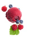 A single scoop of wild berry ice cream with berries isolated on white background Royalty Free Stock Photo