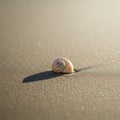 A single seashell rests on a sandy beach, casting a shadow in the sunlight Royalty Free Stock Photo