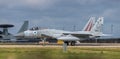 Single seat F-15i from the Isreali Air Force lines up on the runway Royalty Free Stock Photo