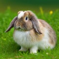 Sedate easter american fuzzy lop rabbit portrait full body in green field Royalty Free Stock Photo