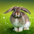 Sedate easter american fuzzy lop rabbit portrait full body in green field Royalty Free Stock Photo