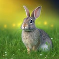 Sedate easter american rabbit portrait full body sitting in green field