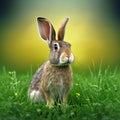 Sedate easter beveren rabbit portrait full body sitting in green field