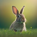 Sedate easter beveren rabbit portrait full body sitting in green field