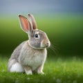 Sedate easter Champagne dArgent rabbit portrait full body sitting in green field Royalty Free Stock Photo