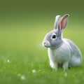 Sedate easter creme d'argent rabbit portrait full body sitting in green field
