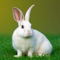 Sedate easter Florida white rabbit portrait full body sitting in green field