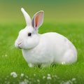 Sedate easter Florida white rabbit portrait full body sitting in green field