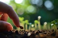 A single seed on a fingertip, set against a blurred green backdrop, evokes the concept of growth and nature