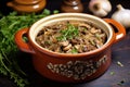 single serving of beef stroganoff in a mini casserole dish