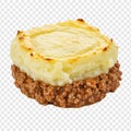 Single Serving of Shepherd\'s Pie with Mashed Potato Crust, Transparent Background Royalty Free Stock Photo