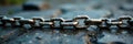 Single severed chain link on coarse stone surface , texture, hardware Royalty Free Stock Photo