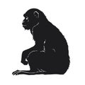 Single silhouette of realistic monkey sitting side view Royalty Free Stock Photo