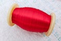 single silk thread spool on plastic carpet