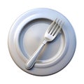 A single silver fork rests on a clean white dinner plate ready for a meal Royalty Free Stock Photo