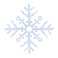 Single Simple Blue Snowflake Watercolor Illustration. Winter Mood Hand Drawn Snow Element. Cold Season Snow Flake Single Object.