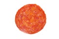 Single slice of salami over white Royalty Free Stock Photo