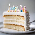 a single slice of white birthday cake, Food, - 1