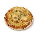 Single small Moroccan pizza on white background