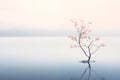 Single small tree plant representing serenity and calmness. Generative AI