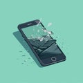Vector illustration of a broken smartphone breaking into pieces