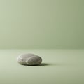 A single, smooth gray stone with white linear patterns rests on a light green surface Royalty Free Stock Photo