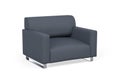 Single sofa in navy blue fabric with wooden legs on white background