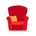 Single soft armchair with pillow. Flat style