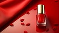 A single Solitary glamorous red nail polish on a red background Royalty Free Stock Photo