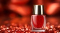 A single Solitary glamorous red nail polish on a red background Royalty Free Stock Photo