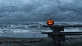 A single spooky Jack O Lantern pumpkin, evoking Halloween chills, Ai Generated