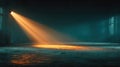 Single spotlight beam cutting through dark empty room creating dramatic and mysterious stage atmosphere Royalty Free Stock Photo