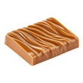 A single square of caramel chocolate with a wavy texture, isolated on white background Royalty Free Stock Photo