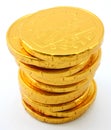 Single stack of chocolate gold coins Royalty Free Stock Photo