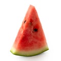 Single standing watermelon triangle with seeds isolated on whit