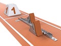 Single starting block in athletic running track 3D Royalty Free Stock Photo
