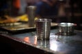 a single steel glass filled with water on a langar table