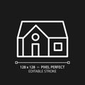 Single story house pixel perfect white linear icon for dark theme