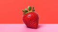 A single strawberry on a red background. Created with generative AI Royalty Free Stock Photo