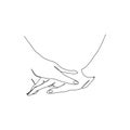 Single stroke line drawing of hands holding each other. Hand holding Vector illustration. Concept for logo, card, banner, poster Royalty Free Stock Photo