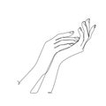 Single stroke line drawing of hands holding each other. Hand holding Vector illustration. Royalty Free Stock Photo