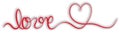 Single stroke red ribbon banner with word love and heart